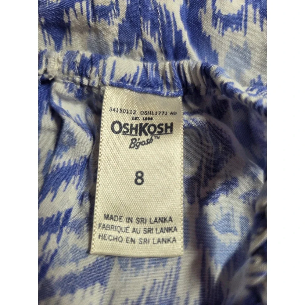 OshKosh B'gosh Girls Blue Ikat High-Low Maxi Dress Pink Trim Size 8‎ Summer